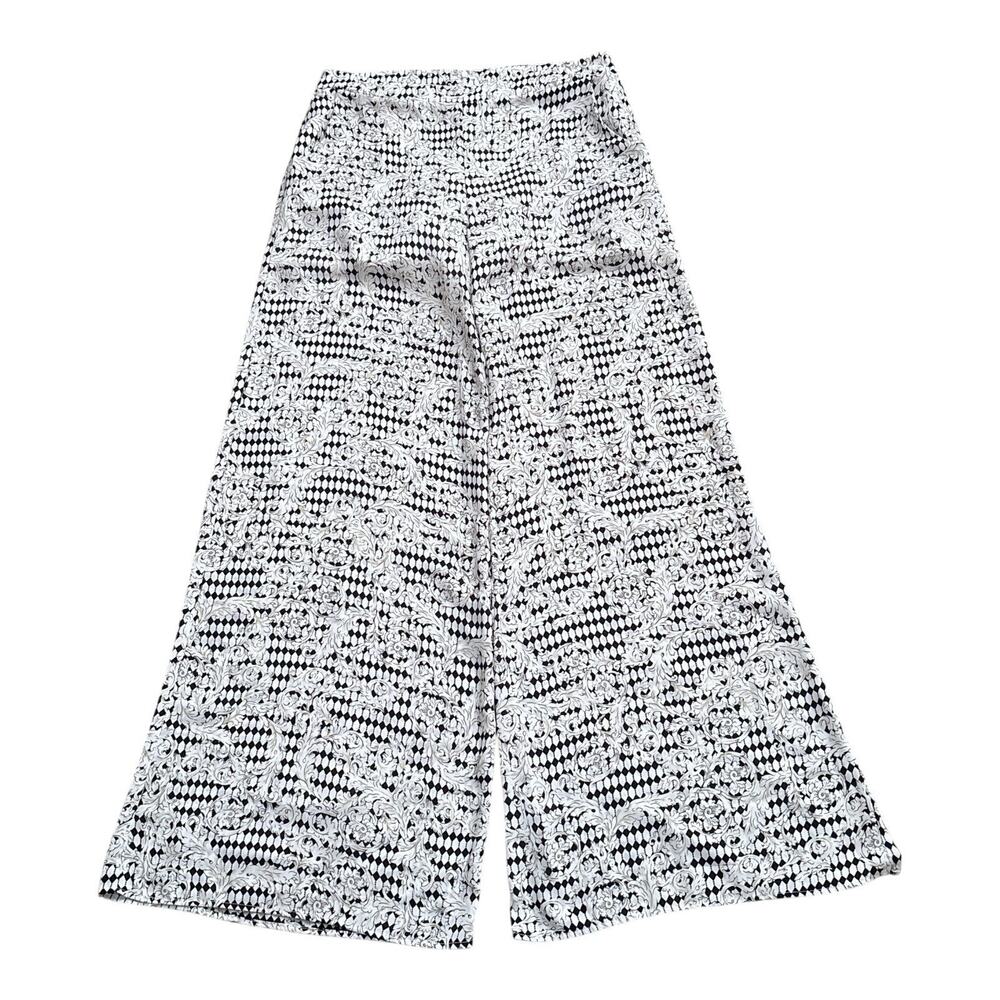 ASTR Womens Size Medium Back Zip Damask Print Wide Leg Palazzo Pants 32" Inseam